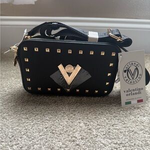 Valentino Orlandi Black and Gold Women's Shoulder or Crossbody Bag
